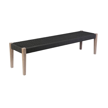 Armen Living Camino Indoor Outdoor Dining Bench in Eucalyptus Wood and Charcoal Rope 840254336025